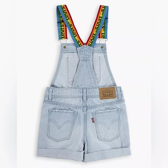 Levi's LITTLE GIRLS DENIM SHORTALLS Blue Denim Overalls with Colorful Straps - Picture 2 of 11
